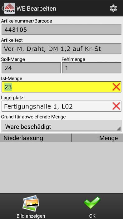 Almacén - Entrada de mercancías