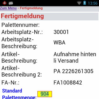 Mensaje listo Fertigungsauftrag Mensaje listo Fertigungsauftrag