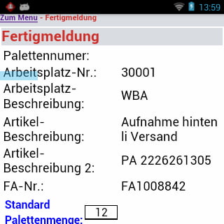 Mensaje listo Fertigungsauftrag Mensaje listo Fertigungsauftrag