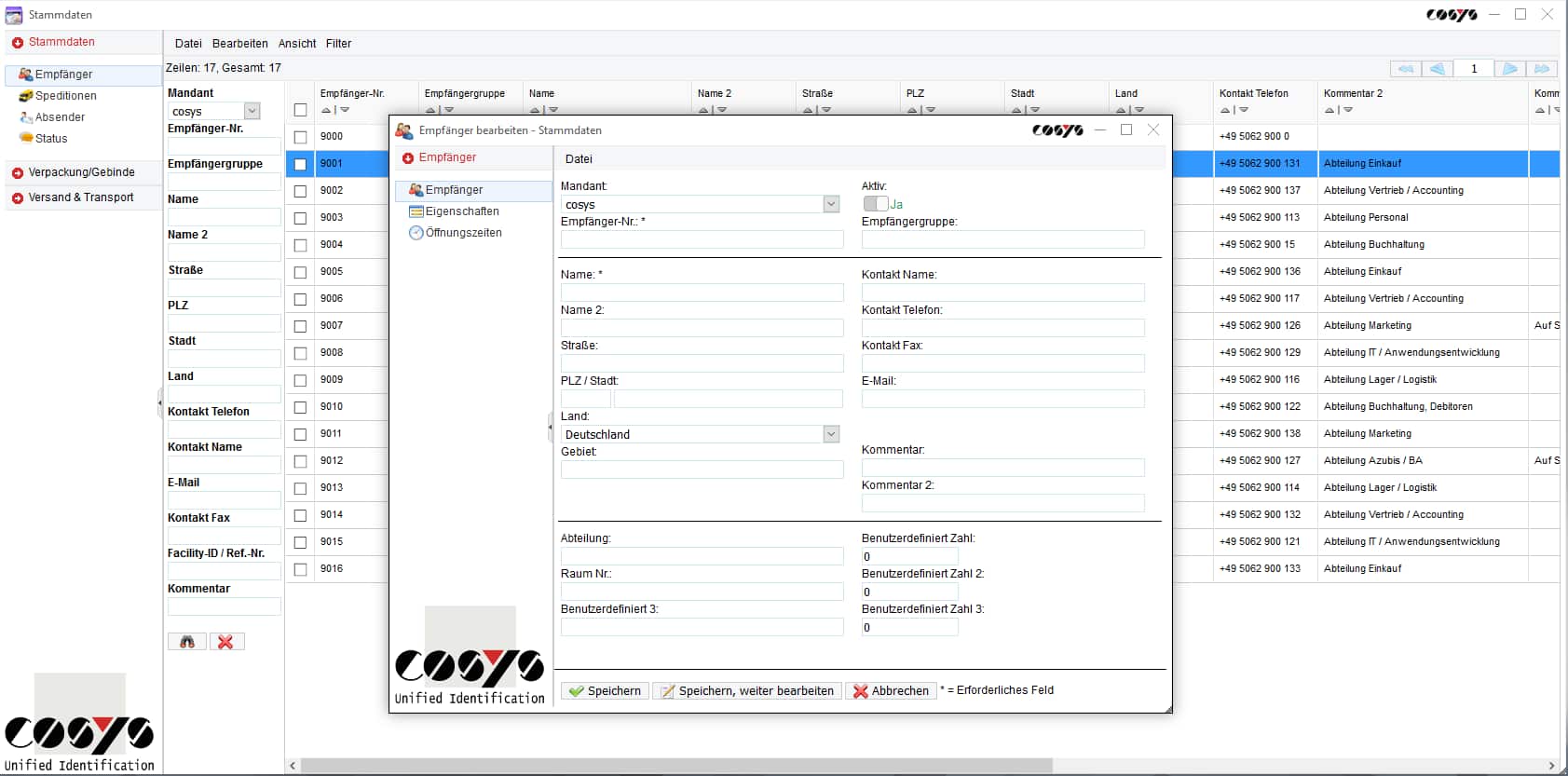 Datos maestros Empfänger WebDesk Datos maestros Empfänger WebDesk