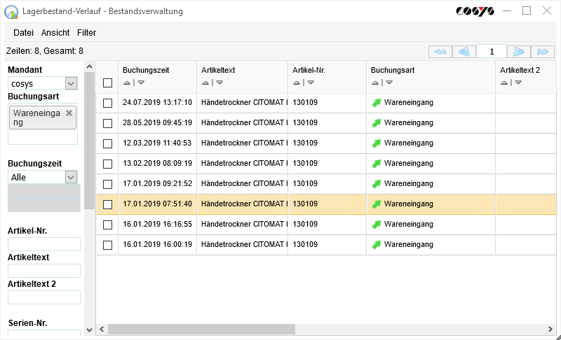 Gestión de existencias de entrada de mercancías