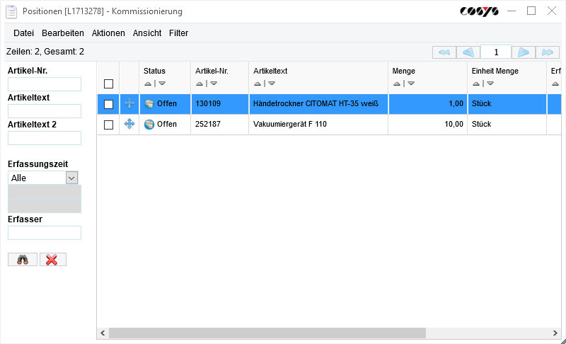 Selección de artículos de la orden de picking