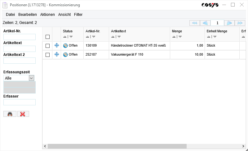 Recogida de la lista de selección