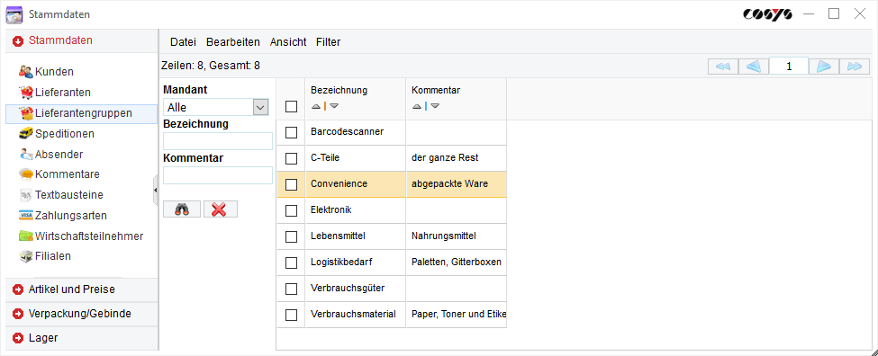 Datos maestros Lieferantengruppen Datos maestros Lieferantengruppen