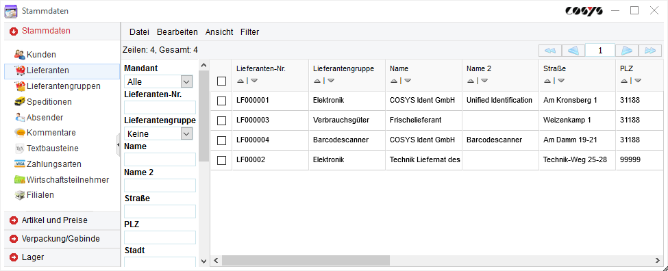 Lieferantenstammdaten Lieferantenstammdaten